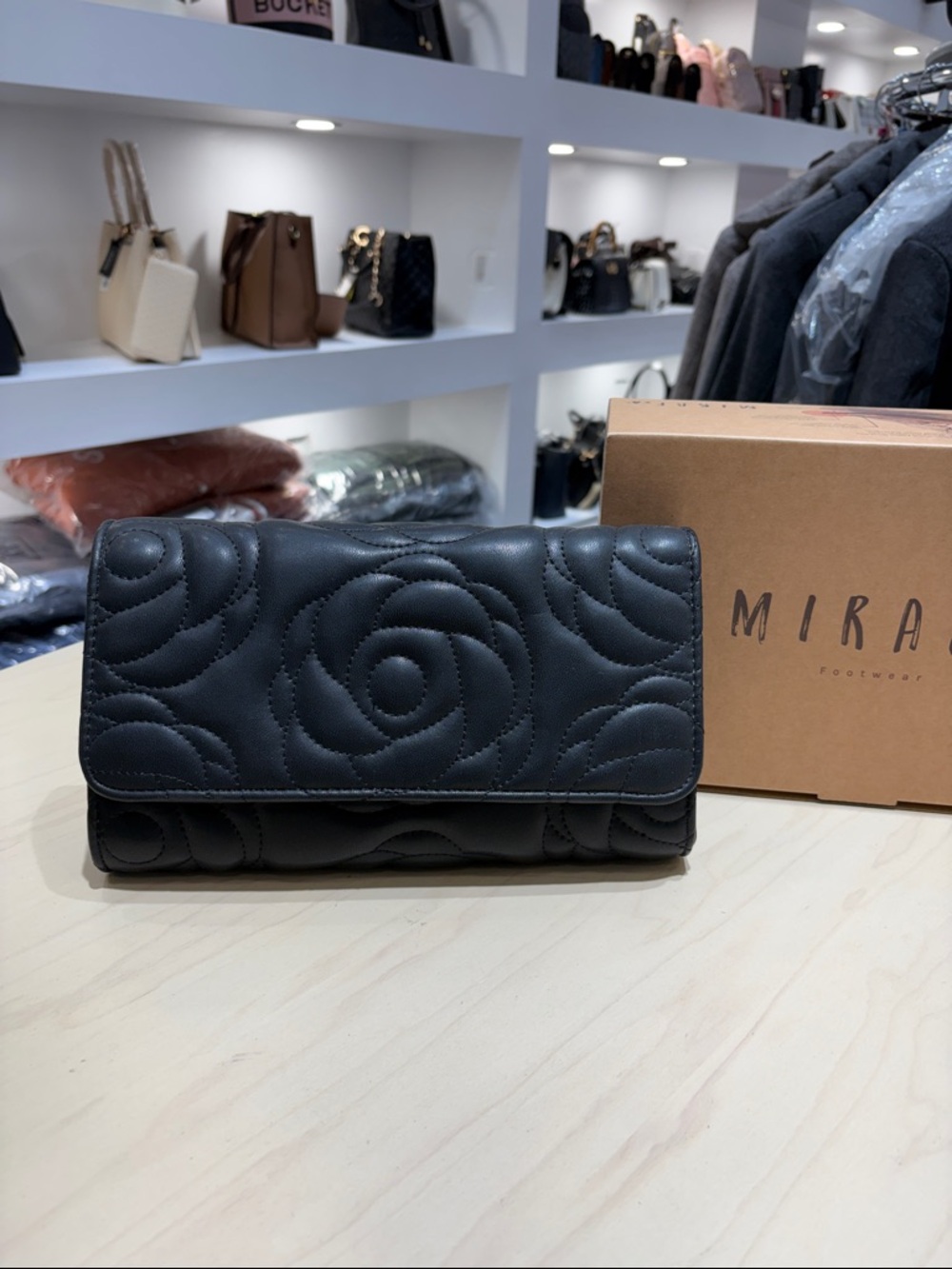 Black Quilted Rose Clutch Wallet